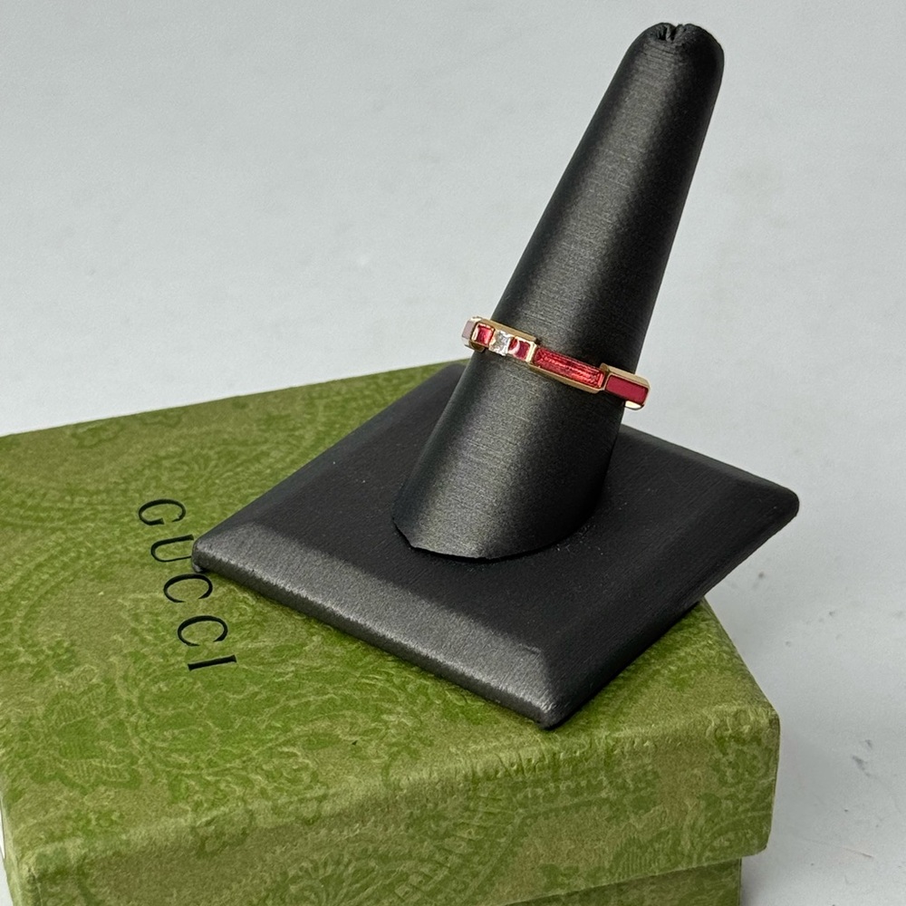 Gucci 18k Red Enamel Link to Love Diamond Ring